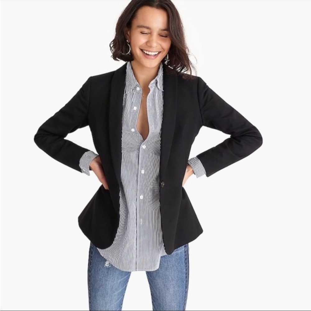 J. Crew Women's Parke Blazer Wool Stretch Black Classic Wear to Work Size 14